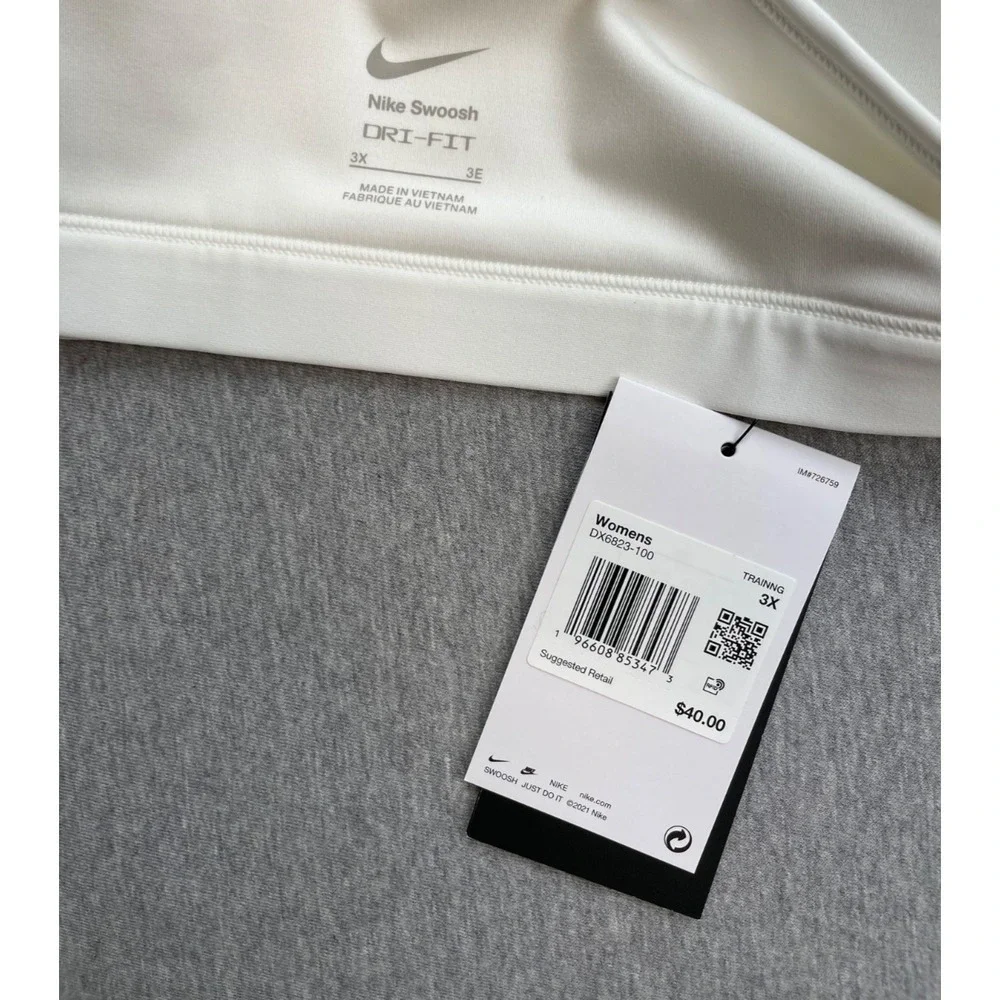 Nike Sport Bra Womens 3X White Performance Stretch Dr-Fit Racerback Logo